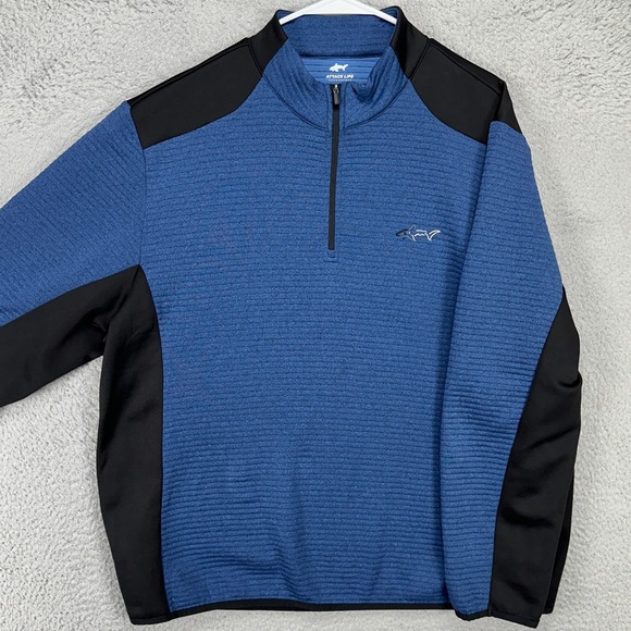 Greg Norman Attack Life Mens Pullover Sweatshirt XL Blue Black Quarter Zip Logo